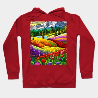 Stained Glass Colorful Mountain Flowers Hoodie